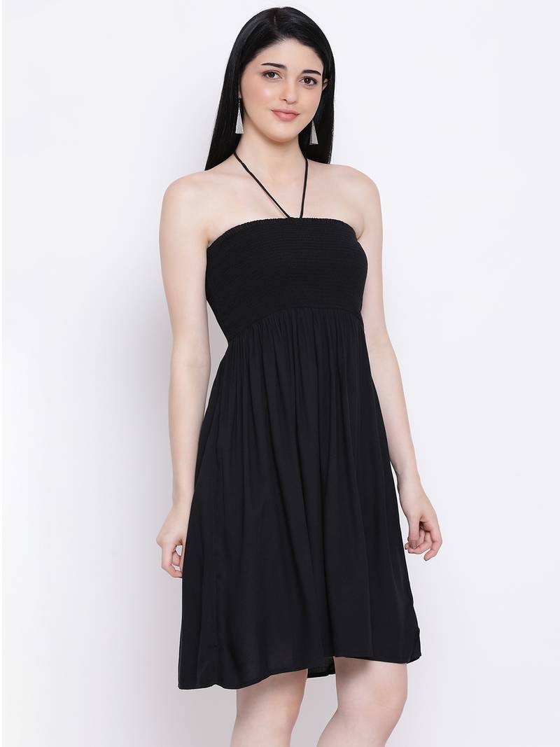 Black Sizzle Shirred Regular Bustier Dress