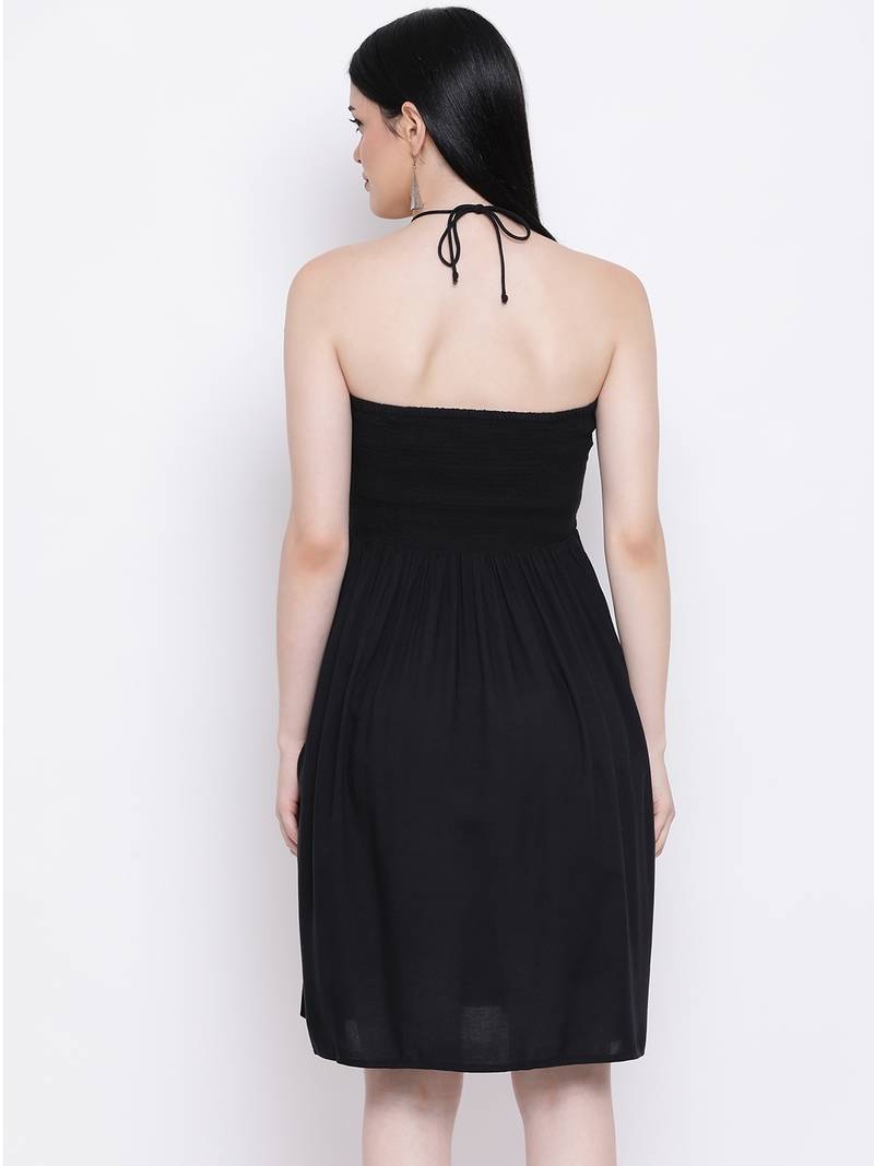 Black Sizzle Shirred Regular Bustier Dress