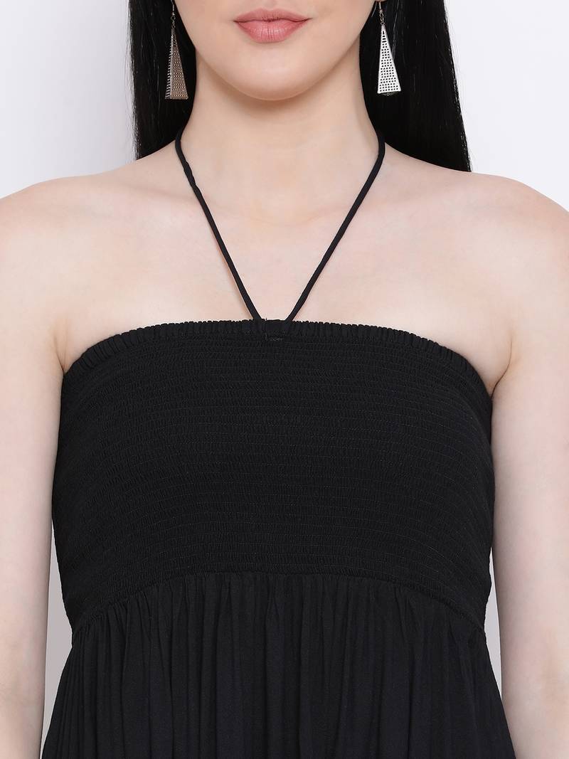 Black Sizzle Shirred Regular Bustier Dress