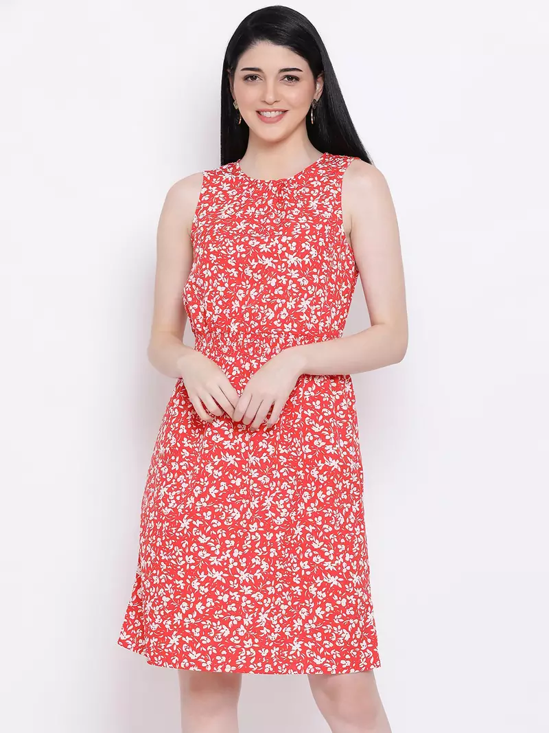 Flowery Memento Shirred Regular Dress