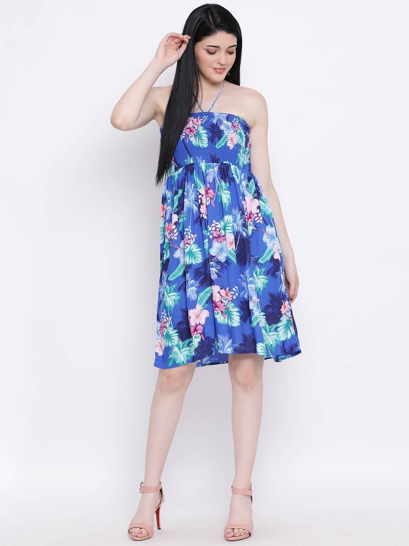 Feline Tropical Shirred Bustier Dress