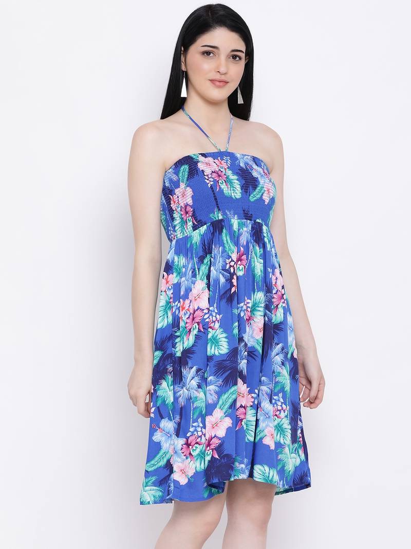 Feline Tropical Shirred Bustier Dress