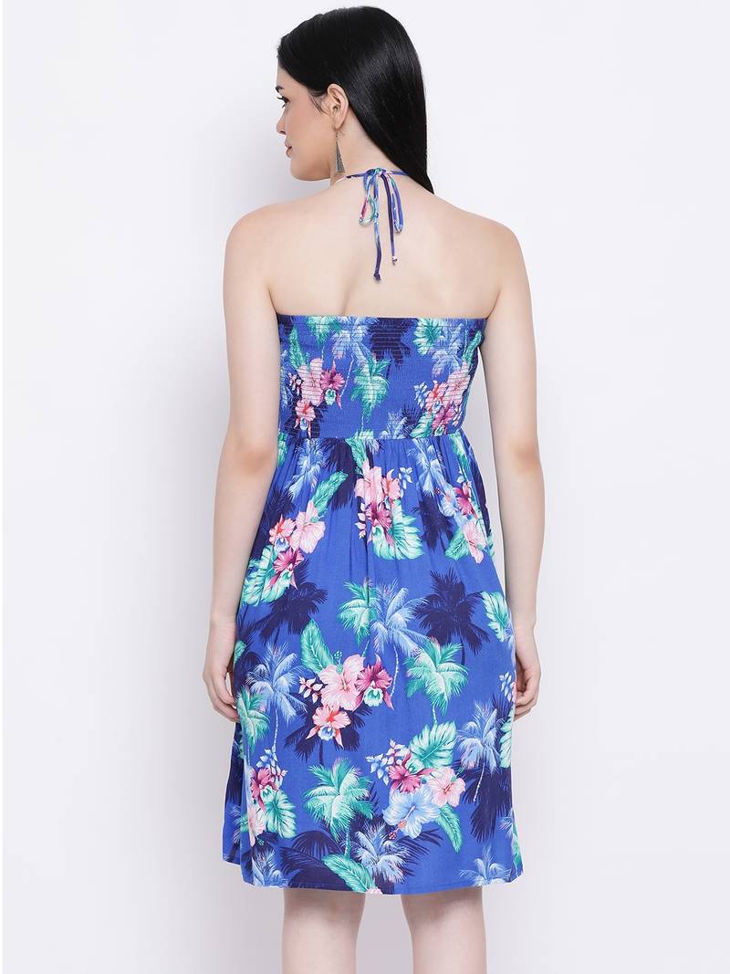 Feline Tropical Shirred Bustier Dress