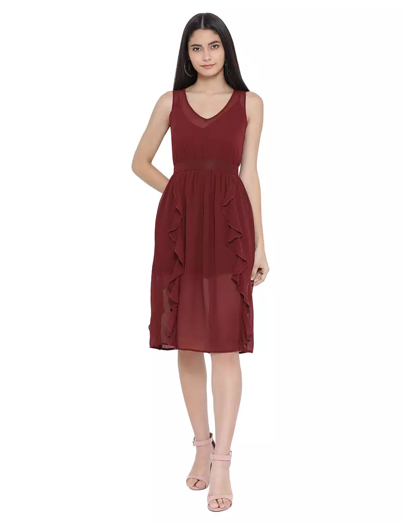 Wine Harrington Sheer A-Line Dress
