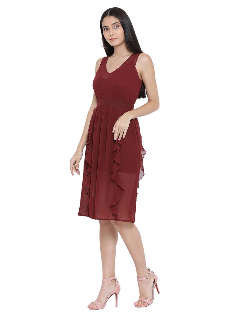 Wine Harrington Sheer A-Line Dress