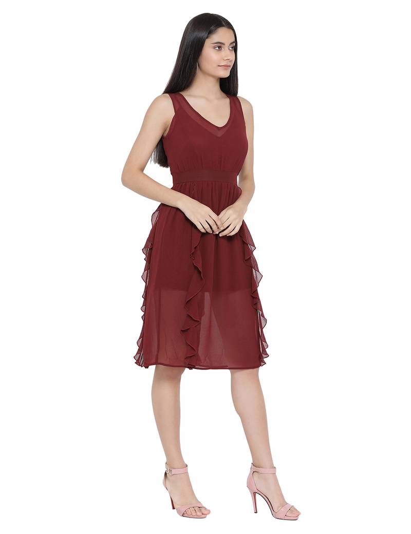 Wine Harrington Sheer A-Line Dress