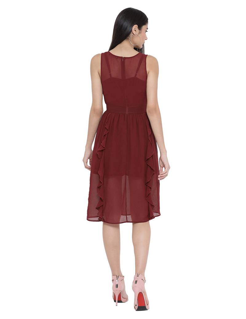 Wine Harrington Sheer A-Line Dress