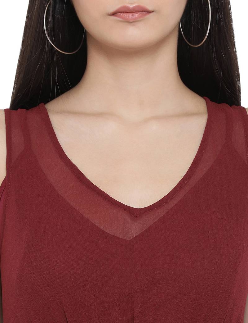 Wine Harrington Sheer A-Line Dress