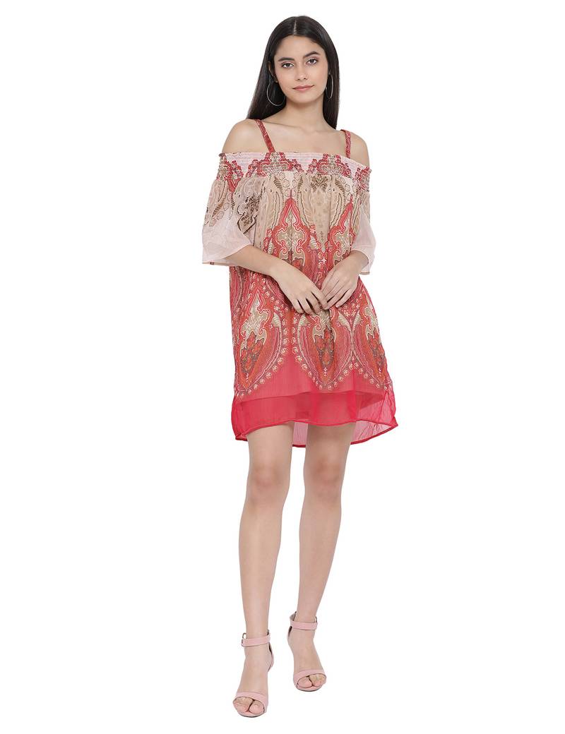 Motif Galore Cold Shoulder Dress