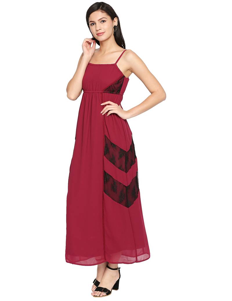 Fiery Maroon Strap Maxi Dress