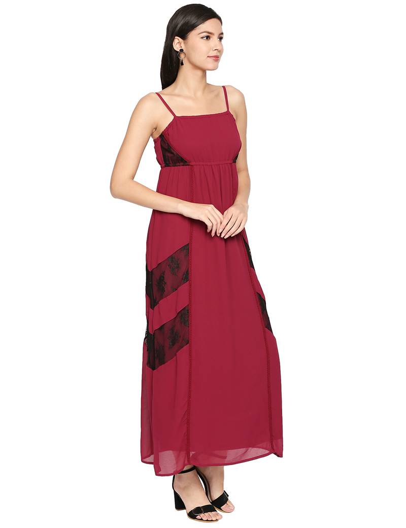 Fiery Maroon Strap Maxi Dress