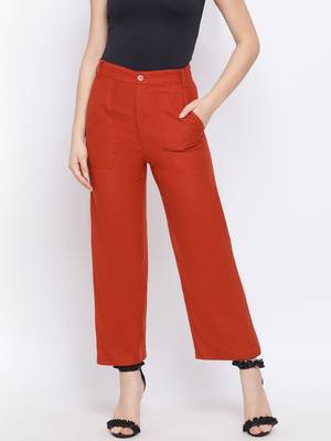 Rust Fiori Structure Linen Women Pant 1