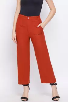 Rust Fiori Structure Linen Women Pant
