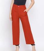 Rust Fiori Structure Linen Women Pant