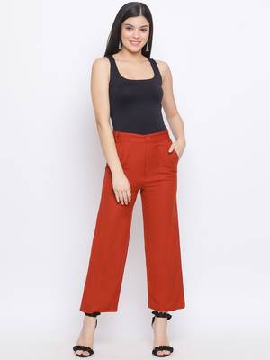 Rust Fiori Structure Linen Women Pant 2