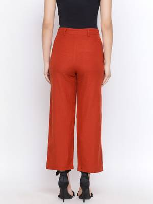 Rust Fiori Structure Linen Women Pant 4