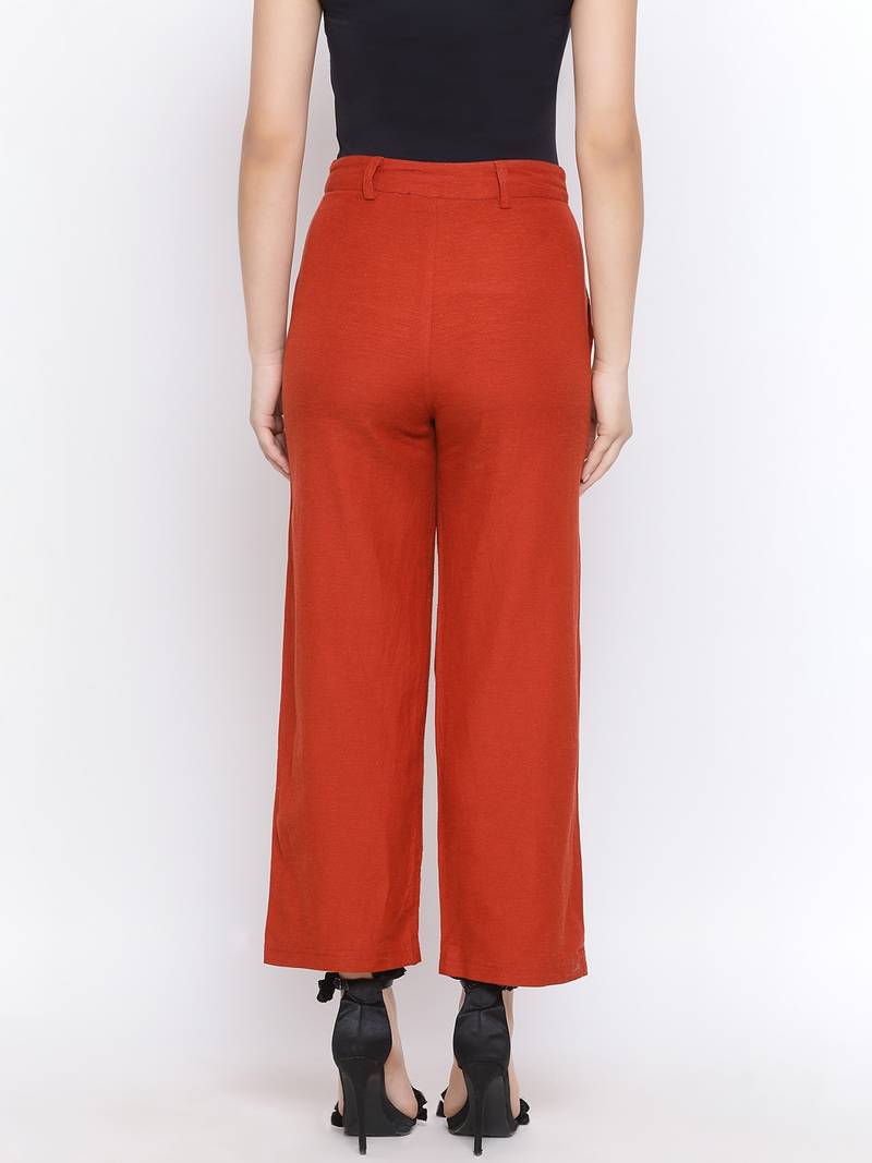 Rust Fiori Structure Linen Women Pant