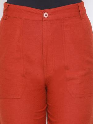 Rust Fiori Structure Linen Women Pant 5