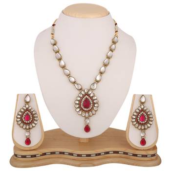 Ethnic Indian Antique Jewelry Dark Pink Rani Kundan Like Work Necklace Set b160r 1