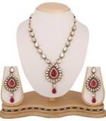 Ethnic Indian Antique Jewelry Dark Pink Rani Kundan Like Work Necklace Set b160r