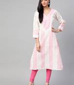 Ada Hand Embroidered White Cotton Lucknow Chikan Women Kurta - A273467