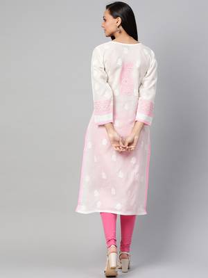 Ada Hand Embroidered White Cotton Lucknow Chikan Women Kurta - A273467 2