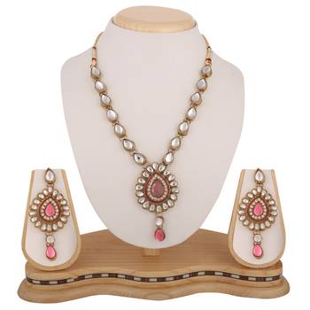 Antique Jewelry Pink Kundan Like Work Necklace Set b160lp 1