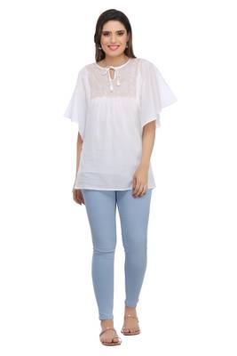 Ada Hand Embroidered White Cotton Lucknow Chikankari Women Top - A371897 1