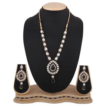 Black Antique jewelry white kundan like work necklace set b160k 1
