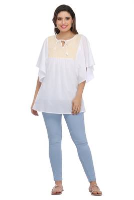 Ada Hand Embroidered White Cotton Lucknow Chikankari Women Top - A371895 1
