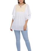 Ada Hand Embroidered White Cotton Lucknow Chikankari Women Top - A371895