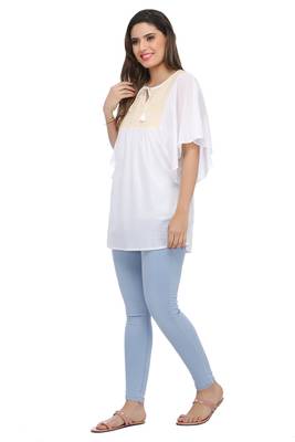 Ada Hand Embroidered White Cotton Lucknow Chikankari Women Top - A371895 3