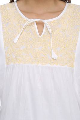 Ada Hand Embroidered White Cotton Lucknow Chikankari Women Top - A371895 4