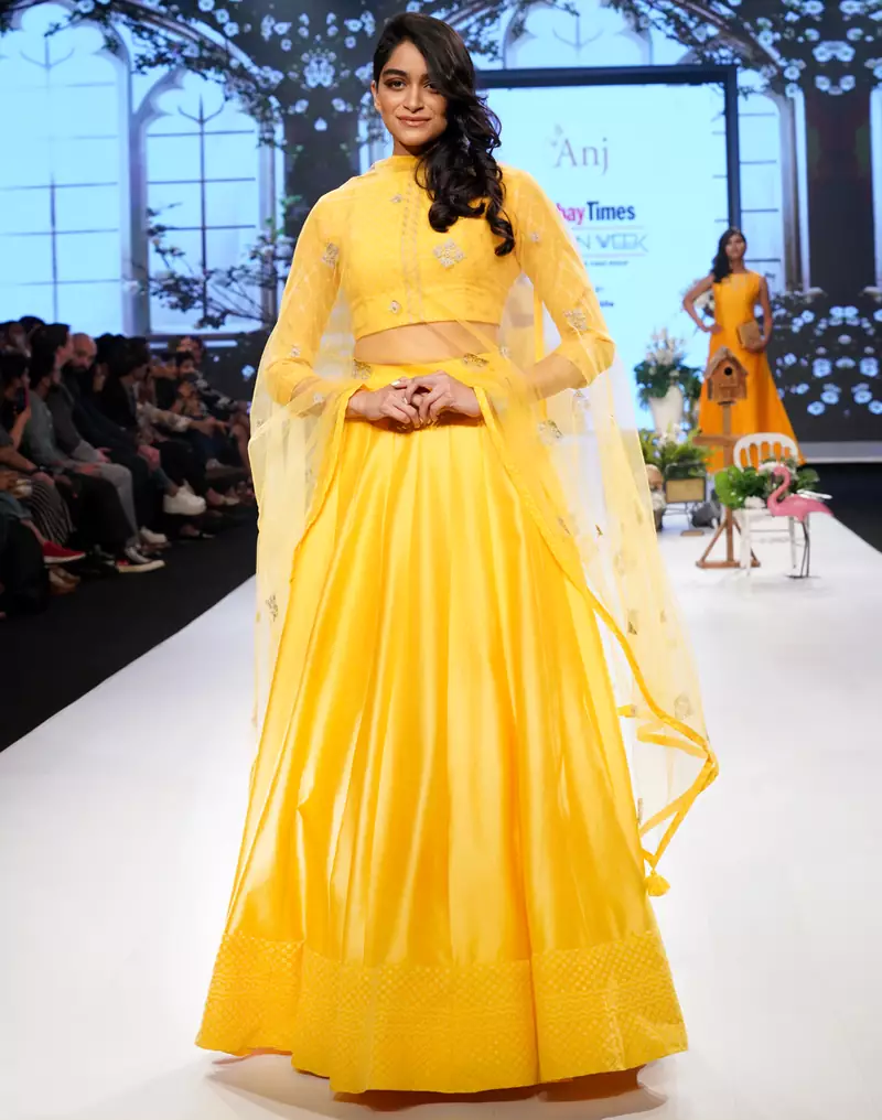 Turmeric Yellow Gold Kasab Jacquard- Chanderi readymade Lehenga-choli-dupatta