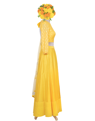 Turmeric Yellow Gold Kasab Jacquard- Chanderi readymade Lehenga-choli-dupatta 2