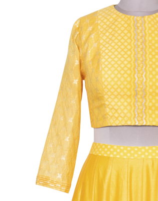 Turmeric Yellow Gold Kasab Jacquard- Chanderi readymade Lehenga-choli-dupatta 4