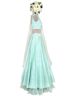 Neo Mint Neo- mint Kardana and Resham Raw silk readymade Lehenga-choli-dupatta 2