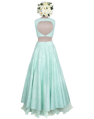 Neo Mint Neo- mint Kardana and Resham Raw silk readymade Lehenga-choli-dupatta 3