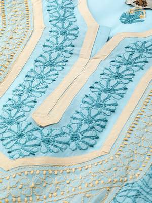 Ada Hand Embroidered Blue Cotton Lucknow Chikan Women Kurta - A285166 4