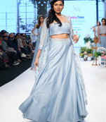 Denim Blue Gold Sadi Chanderi readymade Lehenga-choli-jacket