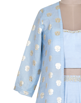 Denim Blue Gold Sadi Chanderi readymade Lehenga-choli-jacket 4