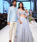 Denim Blue Gold Sadi Raw silk readymade Lehenga-choli-dupatta