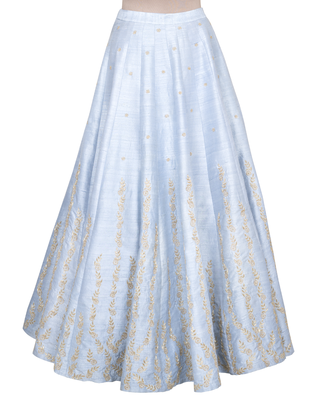 Denim Blue Gold Sadi Raw silk readymade Lehenga-choli-dupatta 4