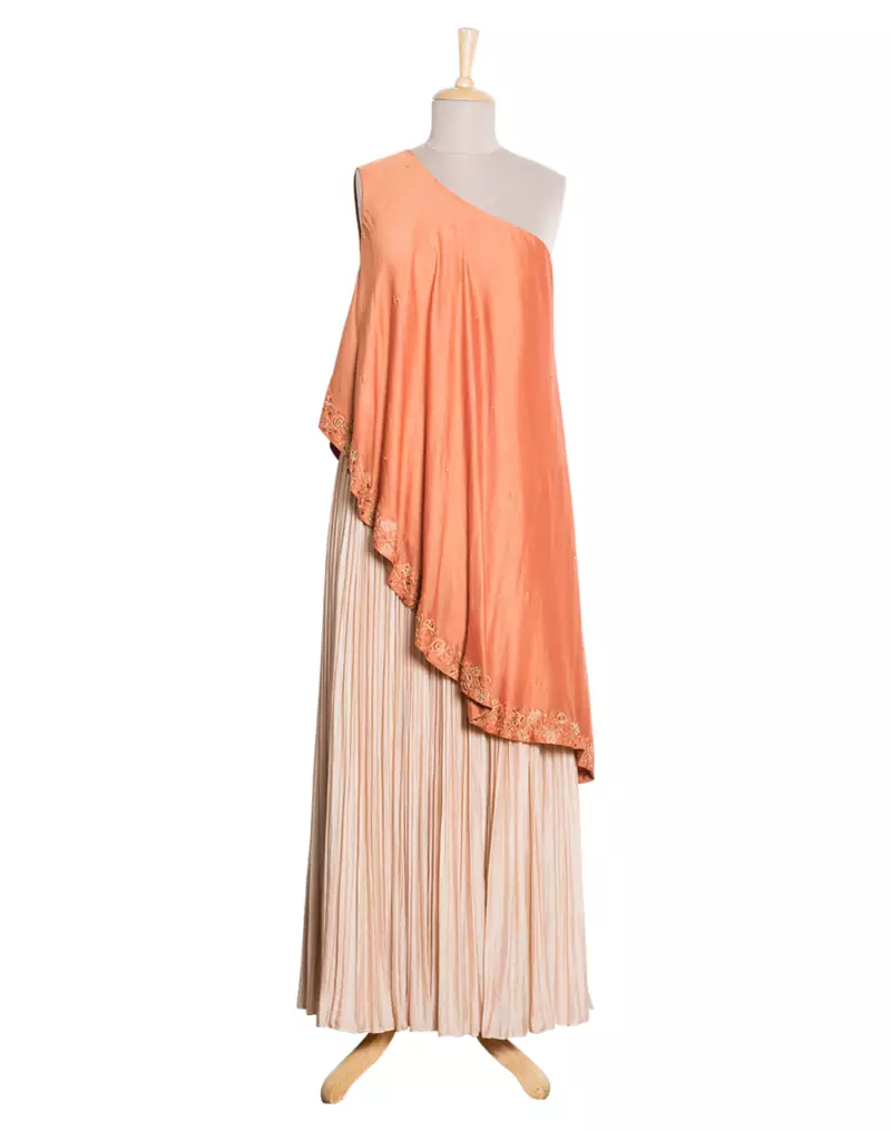 Burnt Orange Gold Kasab and Kardana Embroidery Silk readymade Lehanga/Skirt-tunic