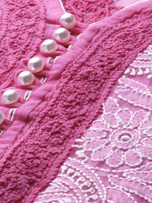 Ada Hand Embroidered Onion Pink Faux Georgette Lucknowi Chikan Kurta with Slip - A225721 3