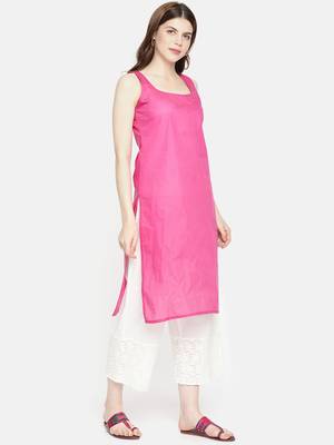 Ada Hand Embroidered Onion Pink Faux Georgette Lucknowi Chikan Kurta with Slip - A225721 4
