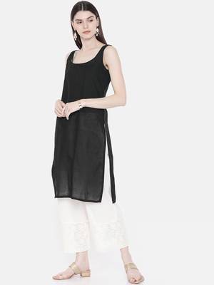 Ada Hand Embroidered Black Georgette Lucknowi Chikankari Indian Women Kurta With Slip - A217613 3