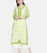 Ada Hand Embroidered Green Georgette Lucknowi Chikankari Indian Women Kurta with Slip - A223961