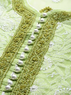 Ada Hand Embroidered Green Georgette Lucknowi Chikankari Indian Women Kurta with Slip - A223961 4