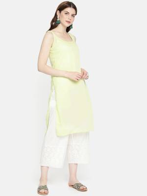 Ada Hand Embroidered Green Georgette Lucknowi Chikankari Indian Women Kurta with Slip - A223961 5